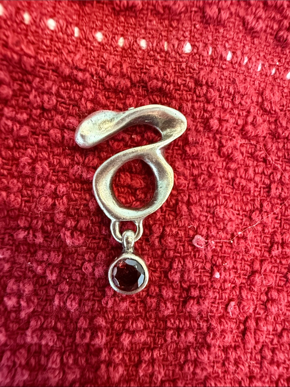 Sterling Silver Abstract Drop Pendant with red garnet Stone